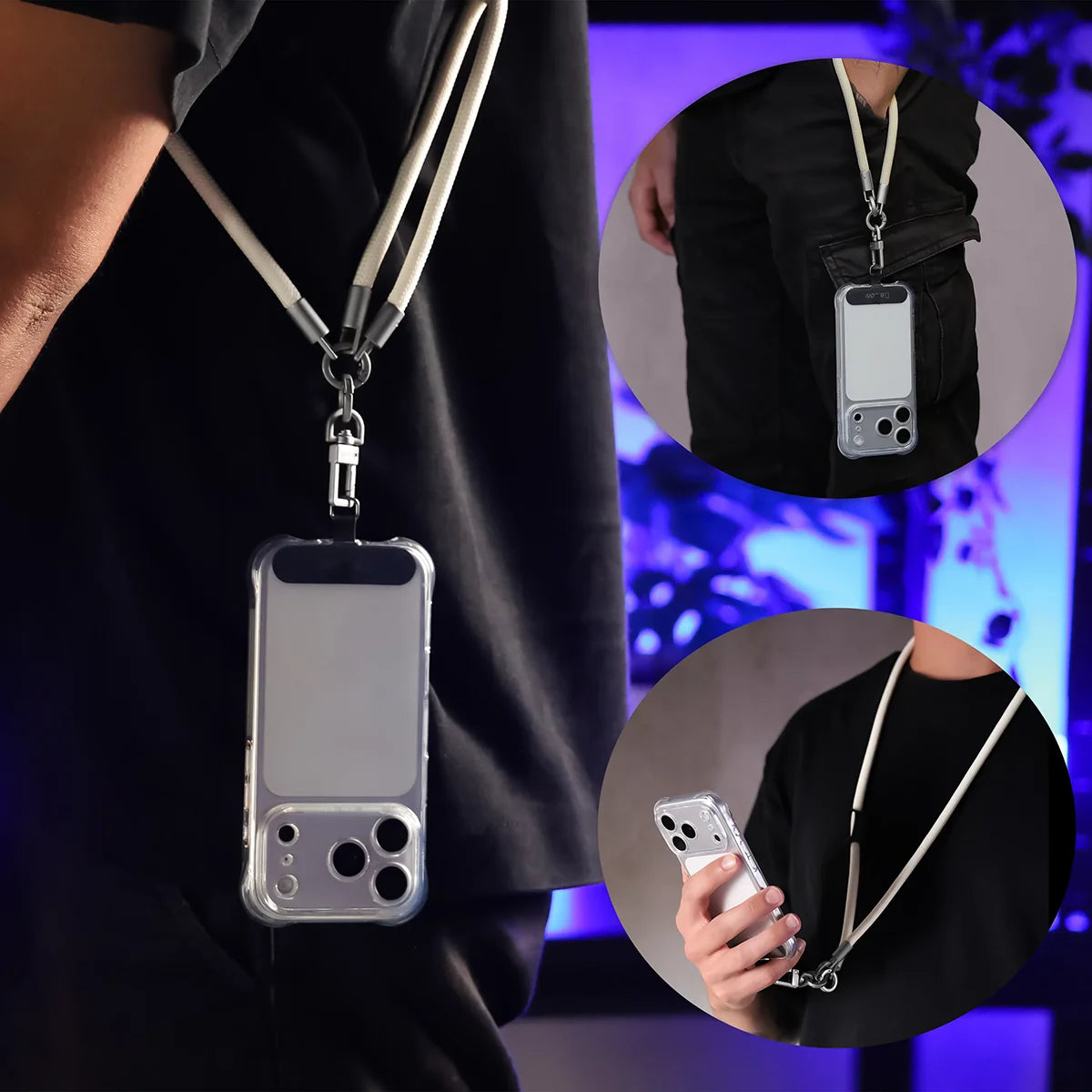 Universelle Handy-Lanyard für Handgelenk, Hals und Schulter, Bizon Accessories ReLoop, Beige (4/6)