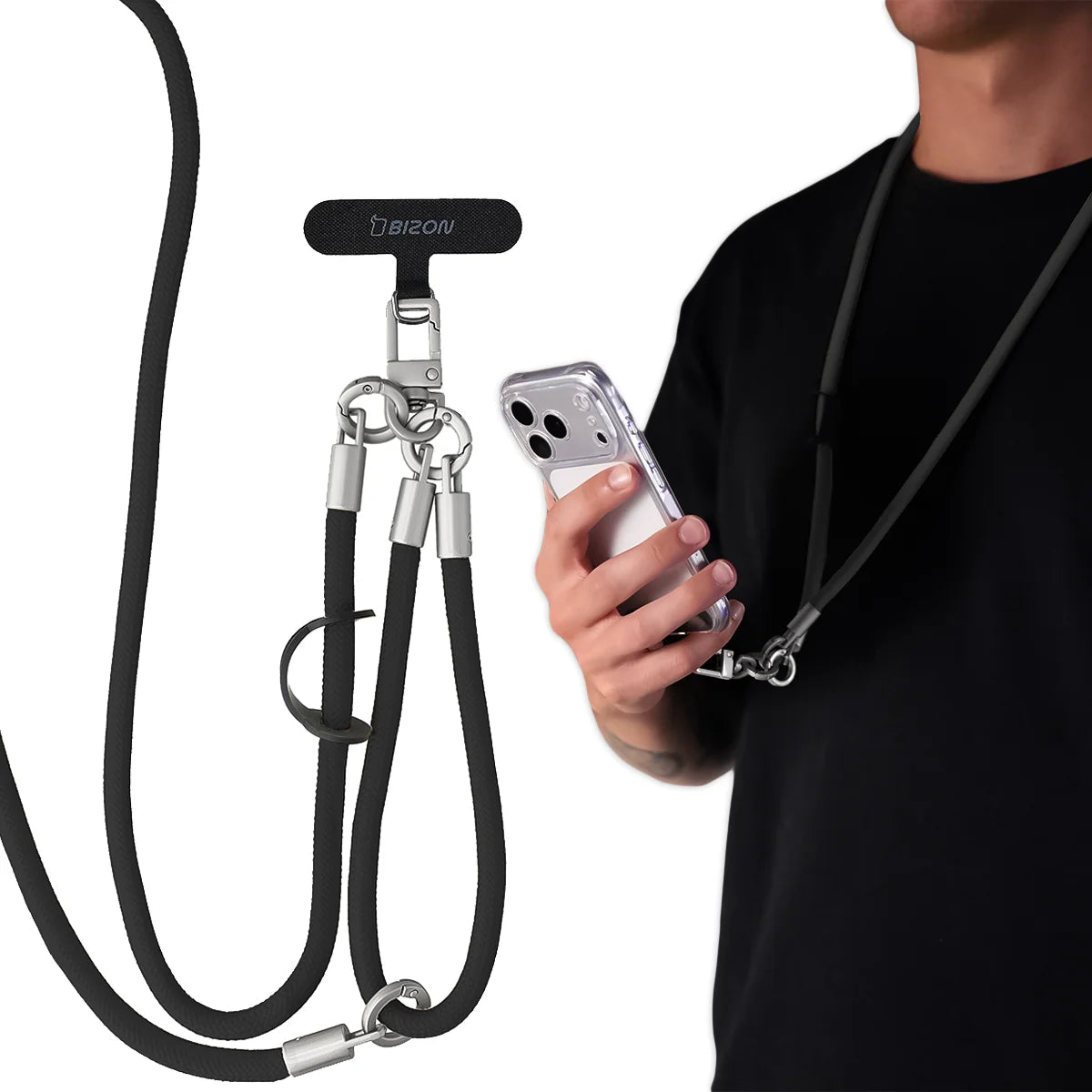 Universelle Handy-Lanyard für Handgelenk, Hals und Schulter, Bizon Accessories ReLoop, Schwarz (1/7)
