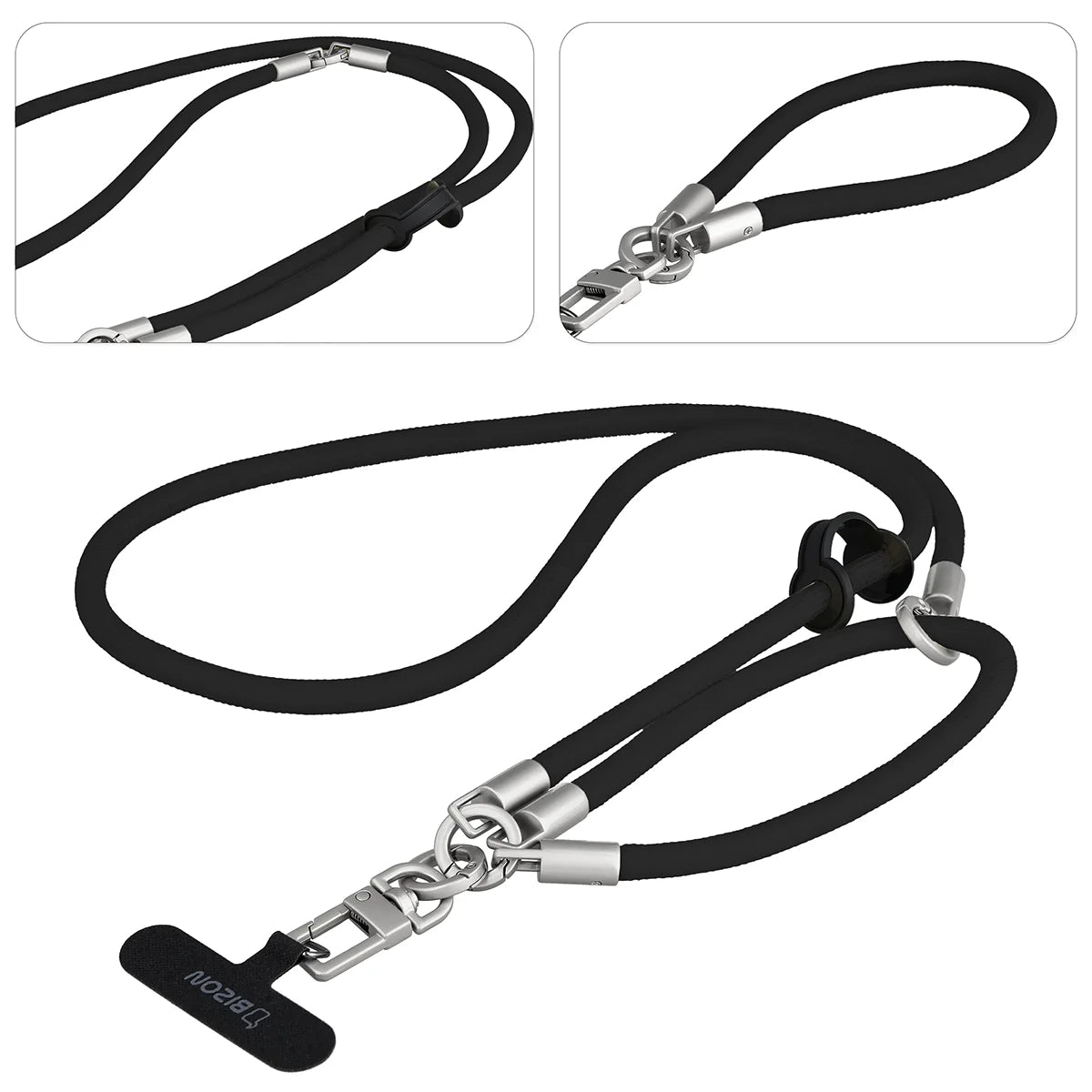 Universelle Handy-Lanyard für Handgelenk, Hals und Schulter, Bizon Accessories ReLoop, Schwarz (3/6)