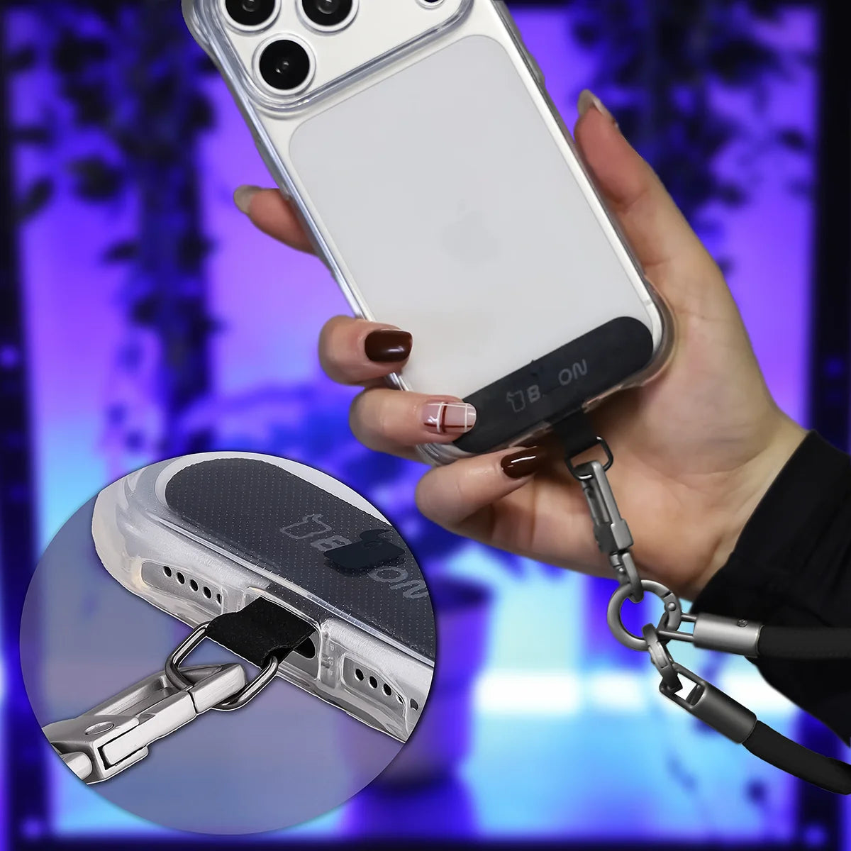 Universelle Handy-Lanyard für Handgelenk, Hals und Schulter, Bizon Accessories ReLoop, Schwarz (6/6)