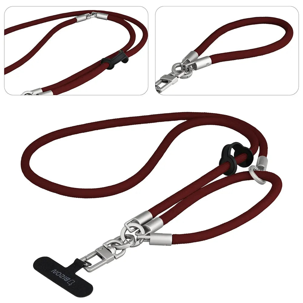 Universelle Handy-Lanyard für Handgelenk, Hals und Schulter, Bizon Accessories ReLoop, Burgunderrot (4/7)