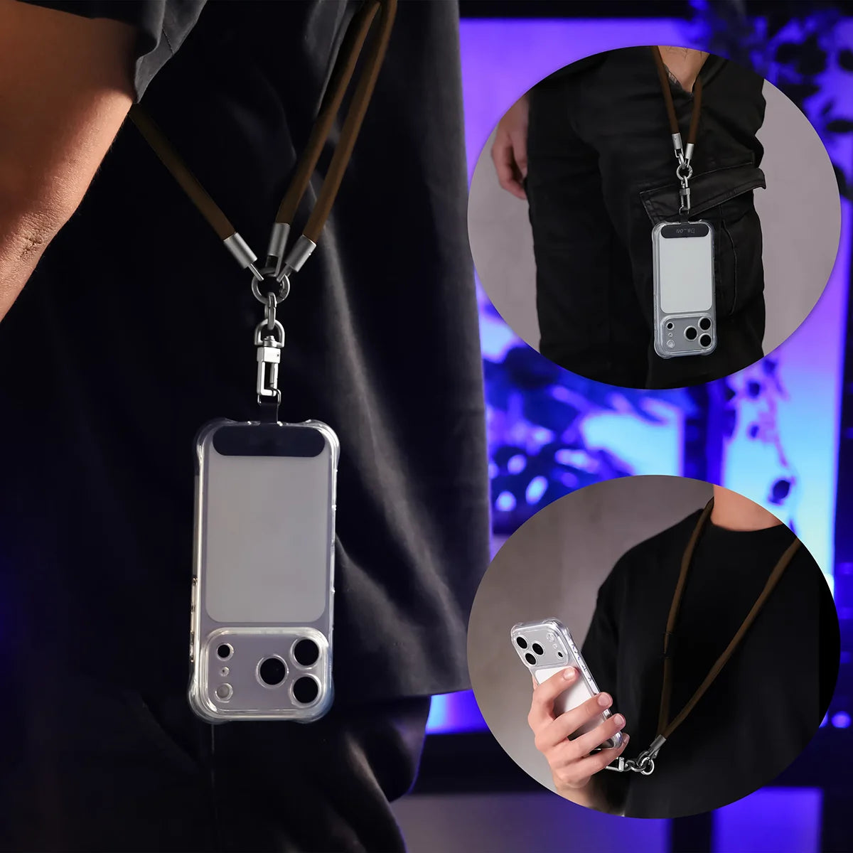 Universelle Handy-Lanyard für Handgelenk, Hals und Schulter, Bizon Accessories ReLoop, Braun (4/6)