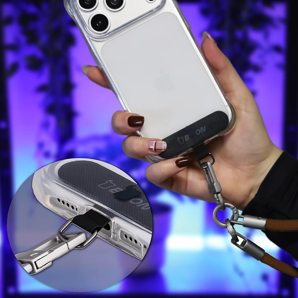 Universelle Handy-Lanyard für Handgelenk, Hals und Schulter, Bizon Accessories ReLoop, Braun (6/6)
