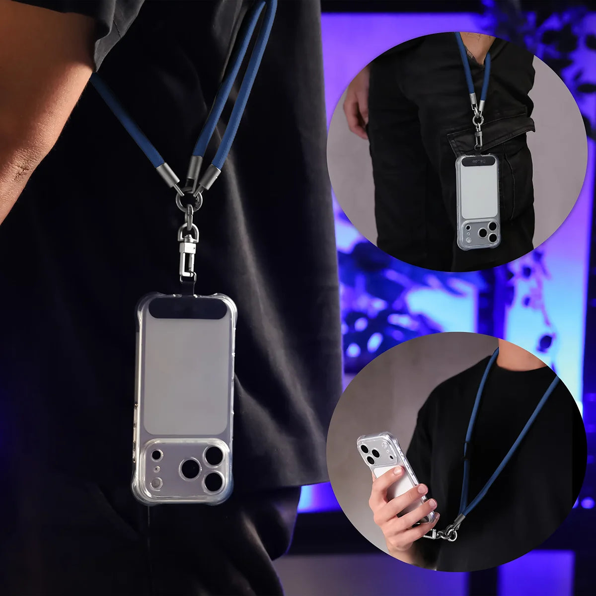 Universelle Handy-Lanyard für Handgelenk, Hals und Schulter, Bizon Accessories ReLoop, Dunkelblau (4/6)