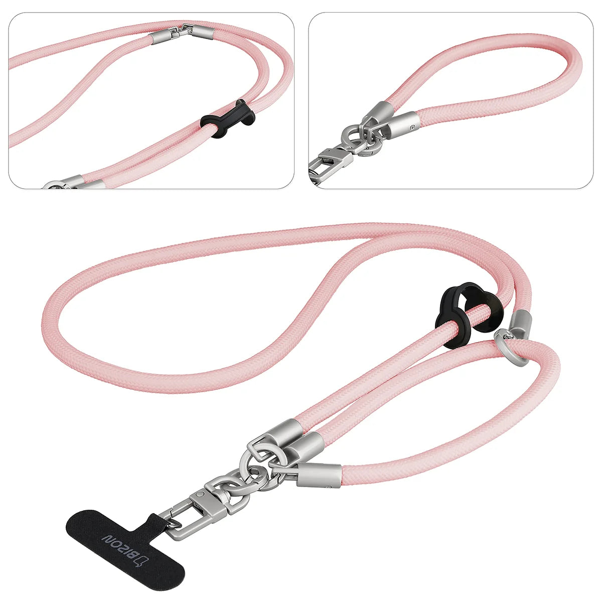 Universelle Handy-Lanyard für Handgelenk, Hals und Schulter, Bizon Accessories ReLoop, Hellrosa (3/6)
