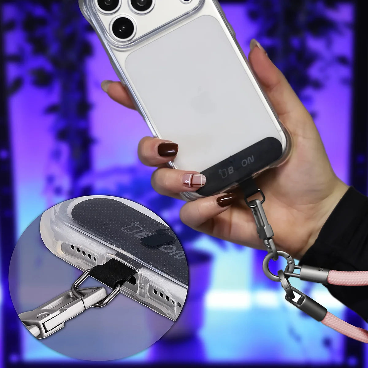 Universelle Handy-Lanyard für Handgelenk, Hals und Schulter, Bizon Accessories ReLoop, Hellrosa (6/6)