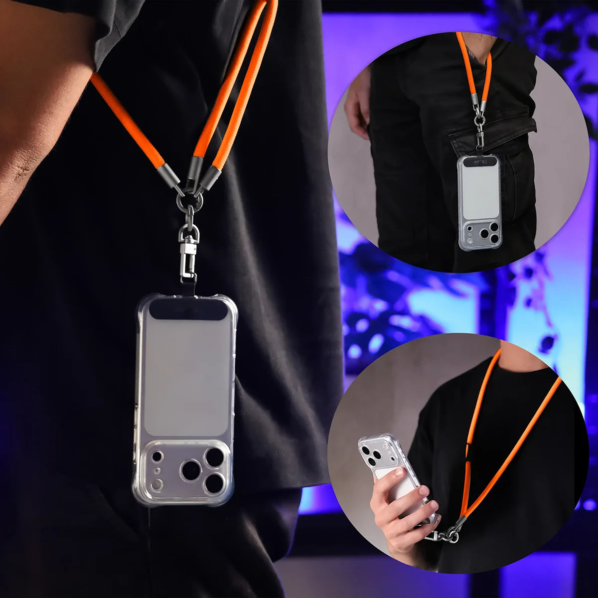 Universelle Handy-Lanyard für Handgelenk, Hals und Schulter, Bizon Accessories ReLoop, Neonorange (4/6)