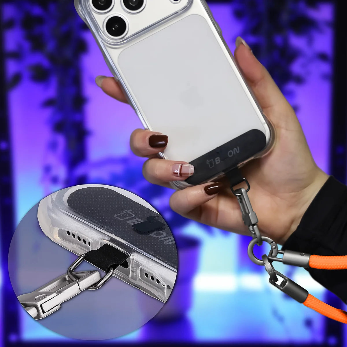 Universelle Handy-Lanyard für Handgelenk, Hals und Schulter, Bizon Accessories ReLoop, Neonorange (6/6)