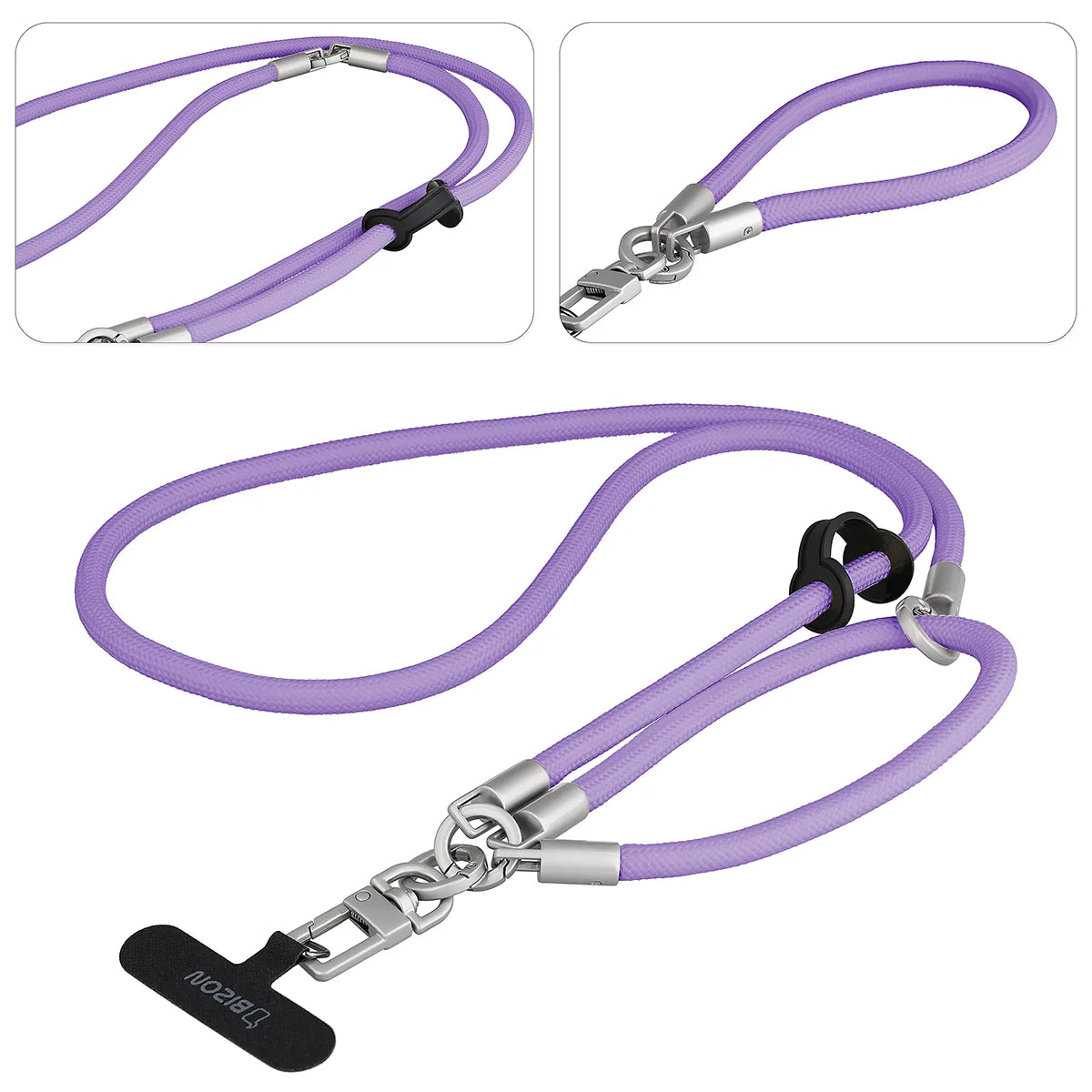 Universelle Handy-Lanyard für Handgelenk, Hals und Schulter, Bizon Accessories ReLoop, Violett (3/6)
