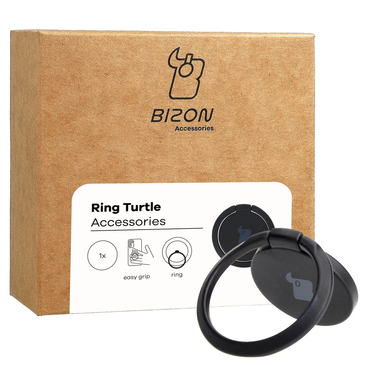Fingergriff für Telefon, Bizon Accessories Ring Turtle, Schwarz