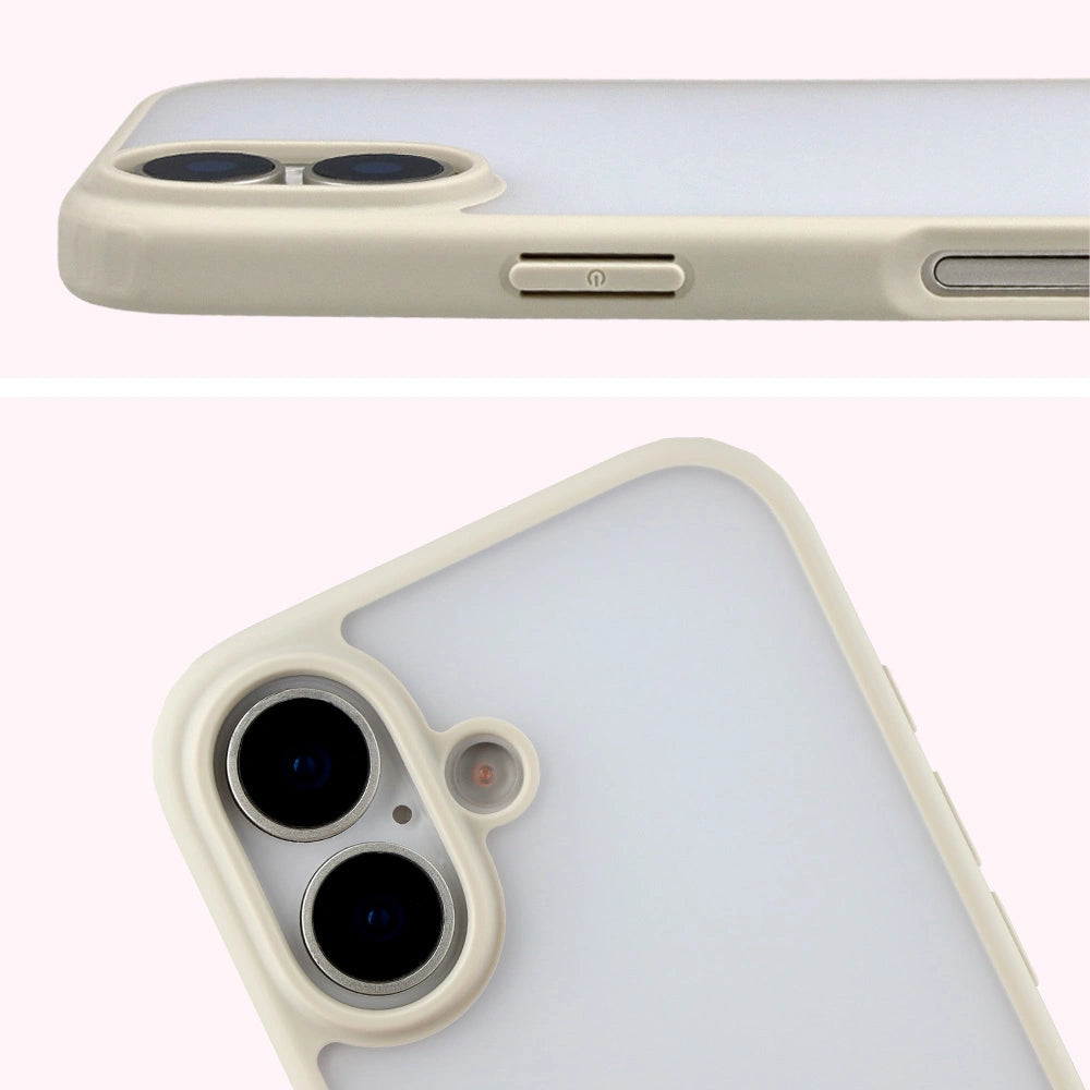 Schutzhülle + gehärtetem Glas für iPhone 17, Bizon Angelo Pack, Semitransparent mit beigem Rahmen