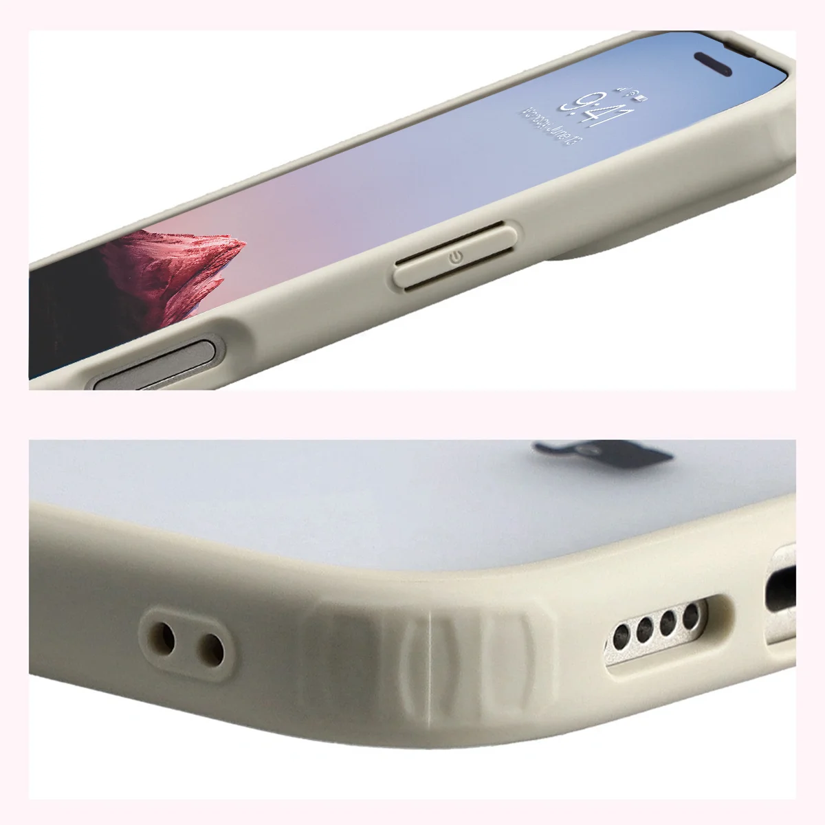 Schutzhülle + gehärtetem Glas für iPhone 17, Bizon Angelo Pack, Semitransparent mit beigem Rahmen