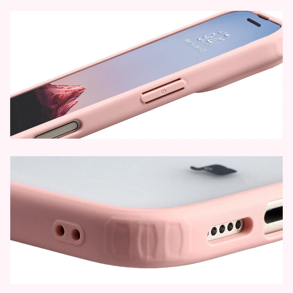 Schutzhülle + gehärtetem Glas für iPhone 17, Bizon Angelo Pack, Semitransparent mit hellrosem Rahmen