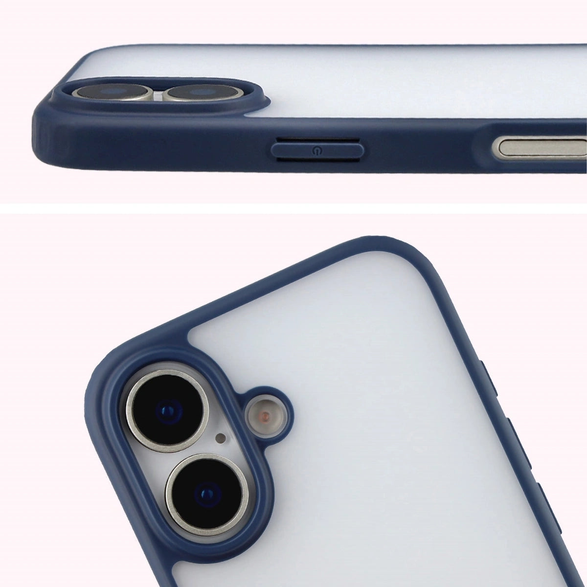 Schutzhülle + gehärtetem Glas für iPhone 17, Bizon Angelo Pack, Semitransparent mit dunkelblauem Rahmen