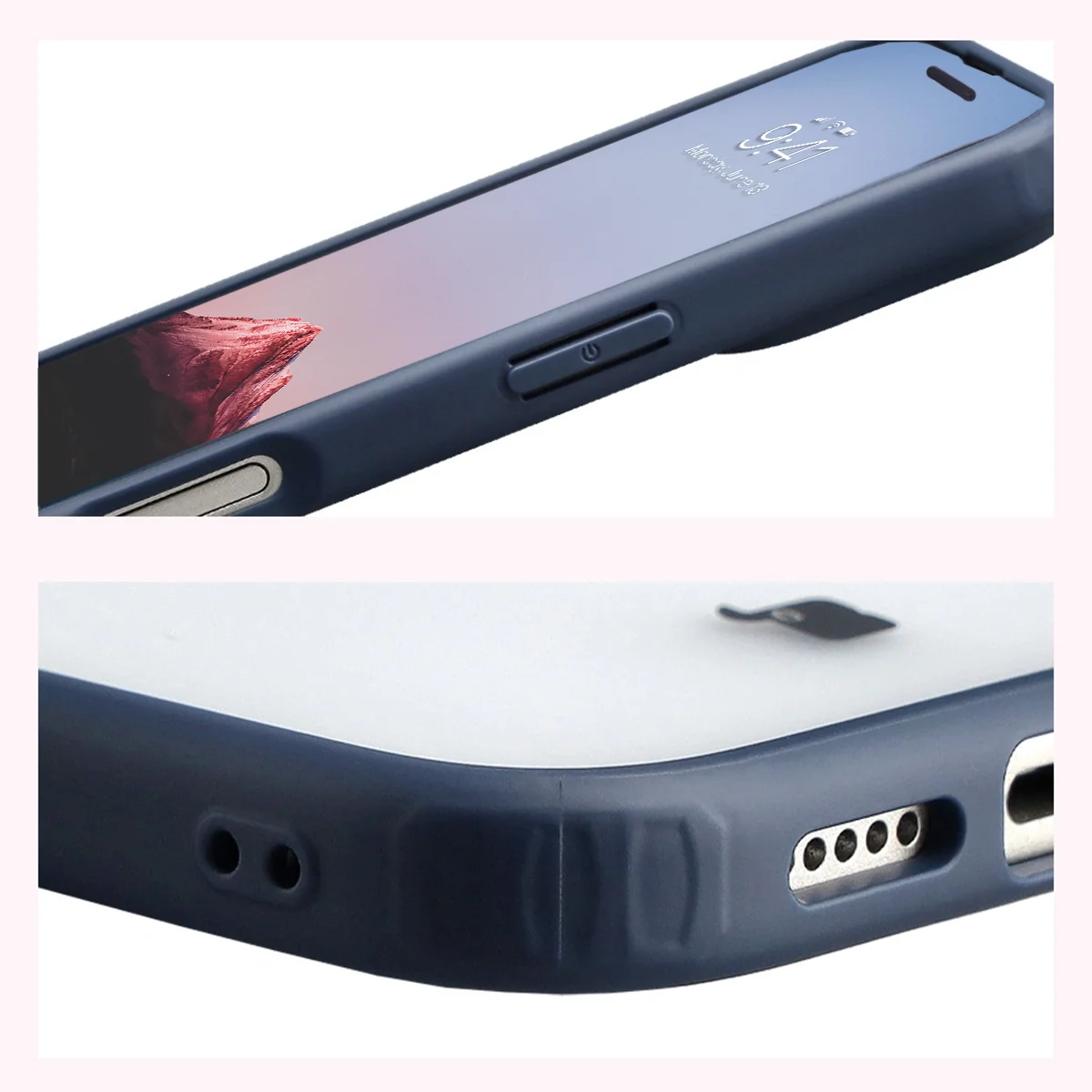 Schutzhülle + gehärtetem Glas für iPhone 17, Bizon Angelo Pack, Semitransparent mit dunkelblauem Rahmen