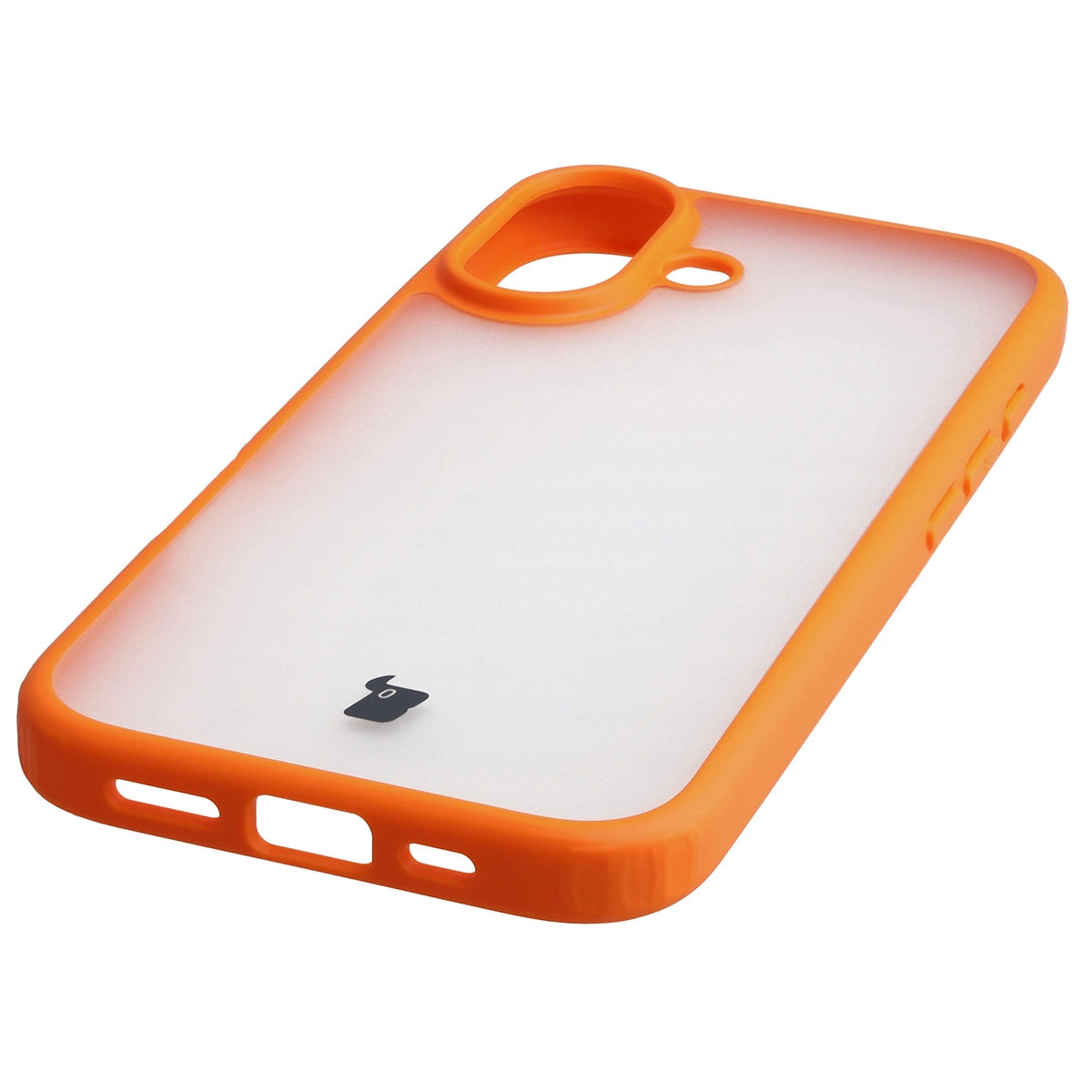 Schutzhülle + gehärtetem Glas für iPhone 17, Bizon Angelo Pack, Semitransparent mit orangefarbenem Rahmen