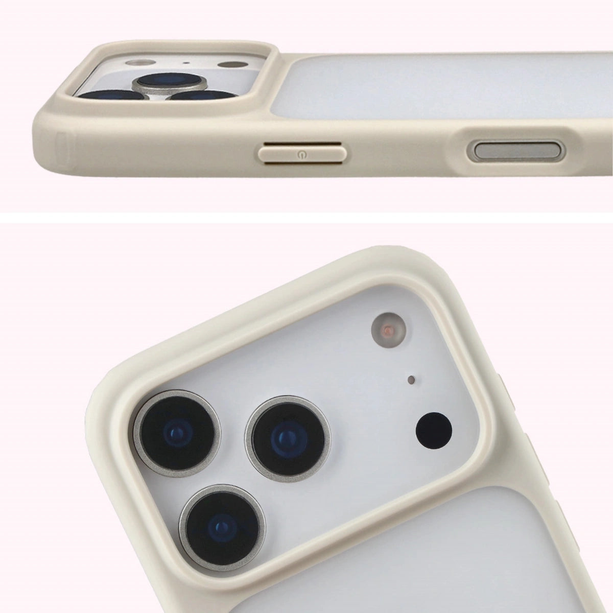 Schutzhülle + gehärtetem Glas für iPhone 17 Pro, Bizon Angelo Pack, Semitransparent mit beigem Rahmen