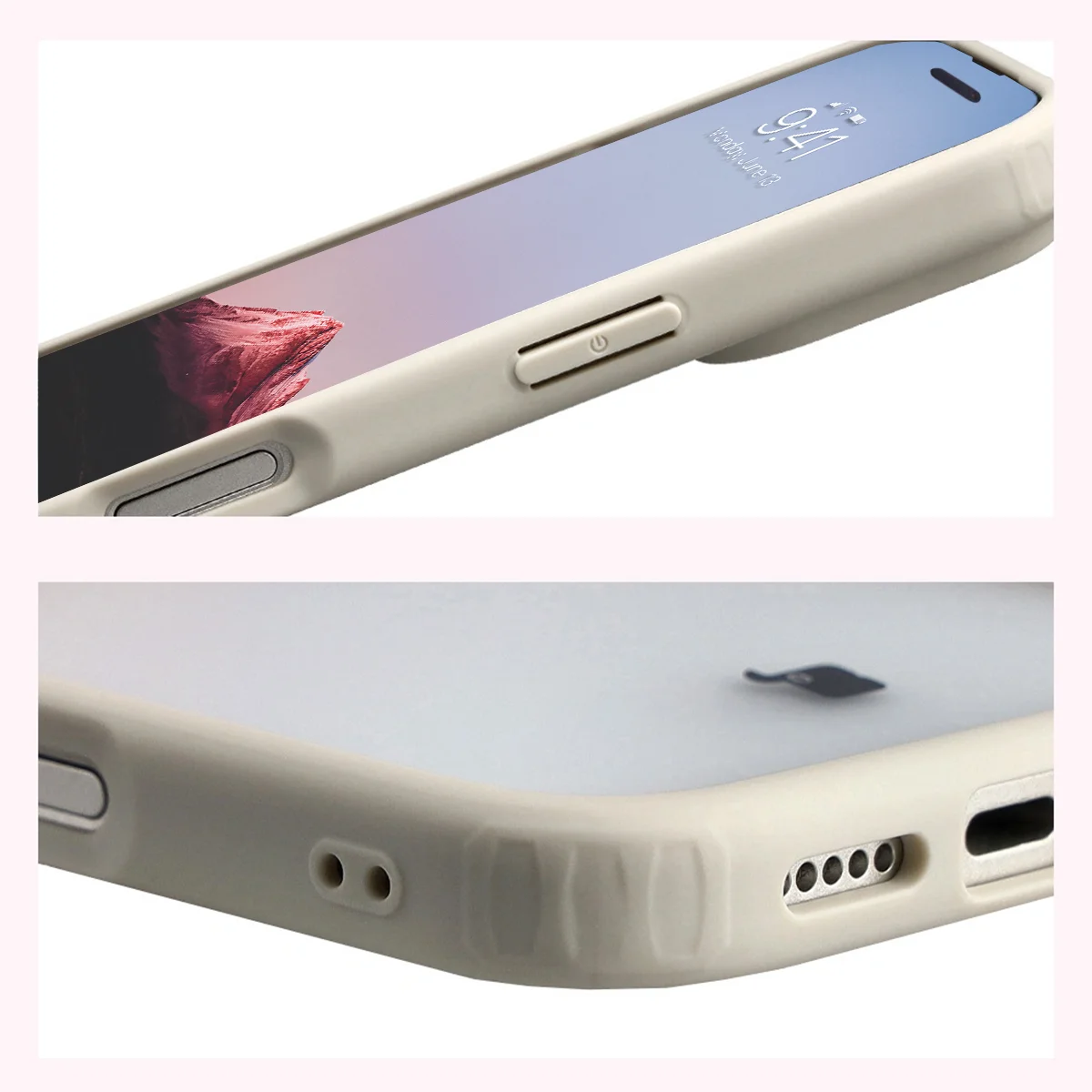 Schutzhülle + gehärtetem Glas für iPhone 17 Pro, Bizon Angelo Pack, Semitransparent mit beigem Rahmen