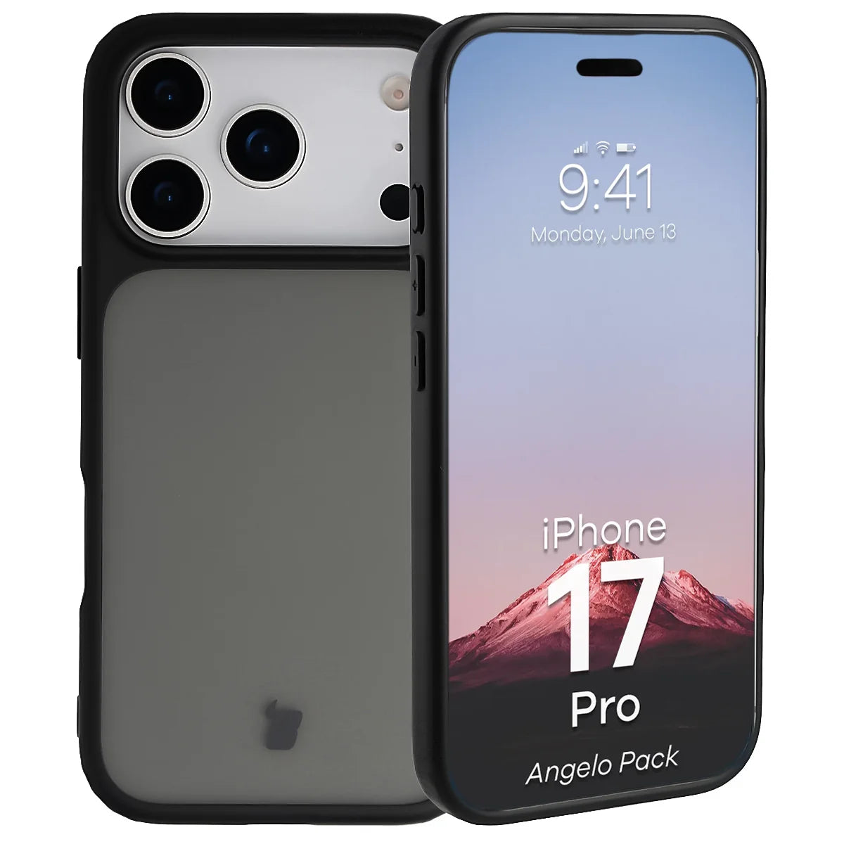 Schutzhülle + gehärtetem Glas für iPhone 17 Pro, Bizon Angelo Pack, Getönte mit schwarzem Rahmen