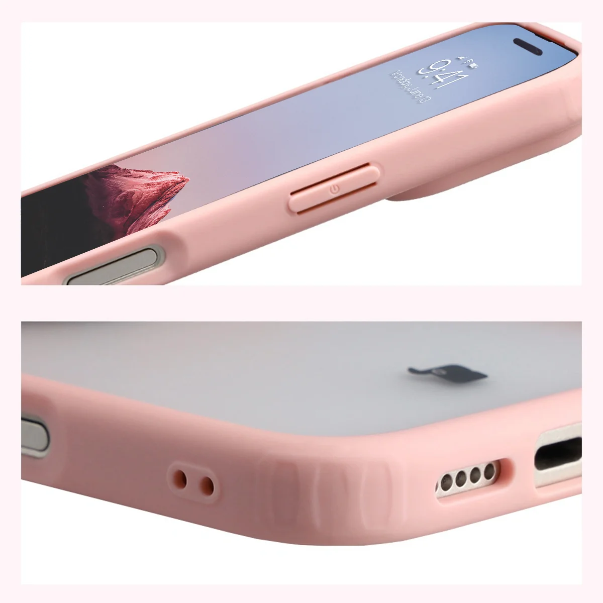 Schutzhülle + gehärtetem Glas für iPhone 17 Pro, Bizon Angelo Pack, Semitransparent mit hellrosem Rahmen