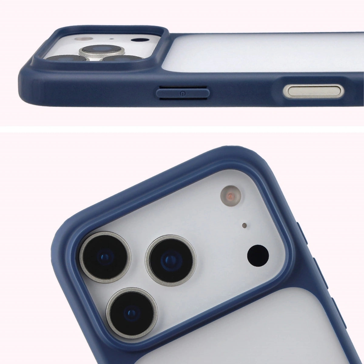 Schutzhülle + gehärtetem Glas für iPhone 17 Pro, Bizon Angelo Pack, Semitransparent mit dunkelblauem Rahmen