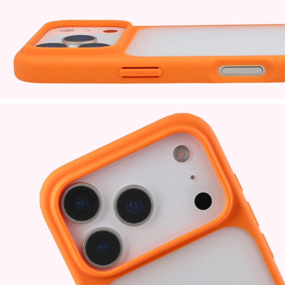 Schutzhülle + gehärtetem Glas für iPhone 17 Pro, Bizon Angelo Pack, Semitransparent mit orangefarbenem Rahmen