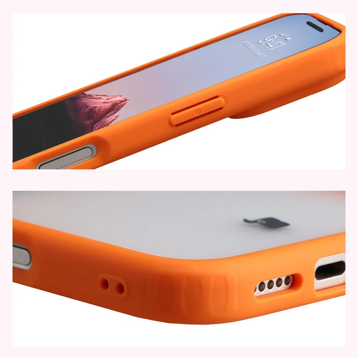 Schutzhülle + gehärtetem Glas für iPhone 17 Pro, Bizon Angelo Pack, Semitransparent mit orangefarbenem Rahmen