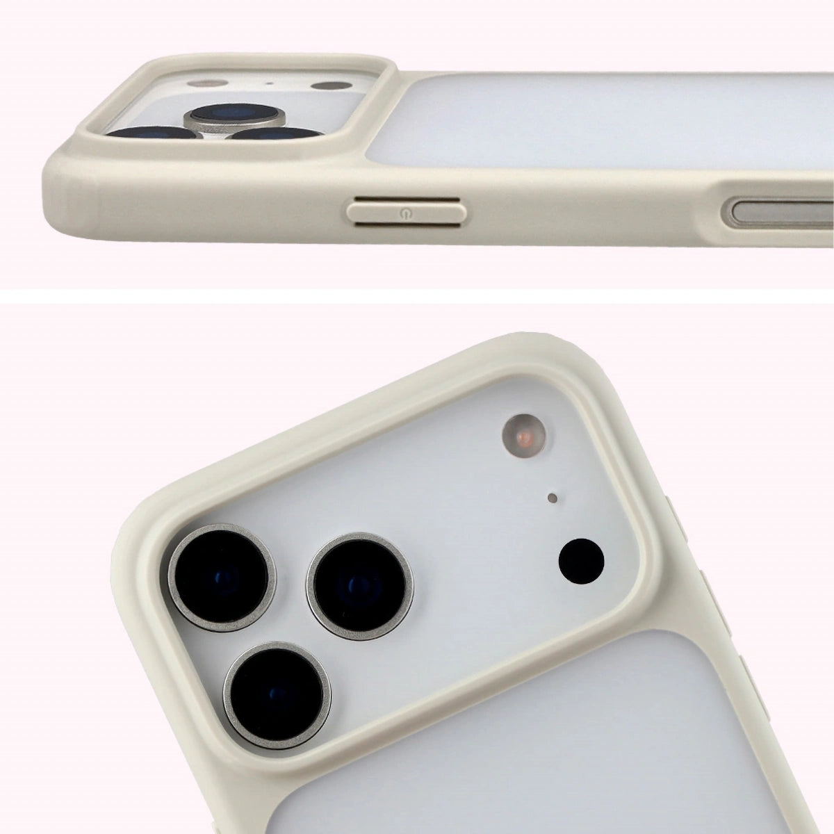 Schutzhülle + gehärtetem Glas für iPhone 17 Pro Max, Bizon Angelo Pack, Semitransparent mit beigem Rahmen