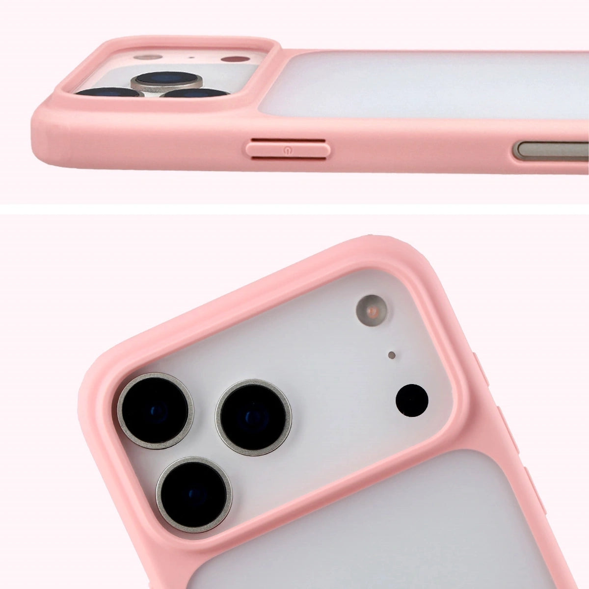 Schutzhülle + gehärtetem Glas für iPhone 17 Pro Max, Bizon Angelo Pack, Semitransparent mit hellrosem Rahmen