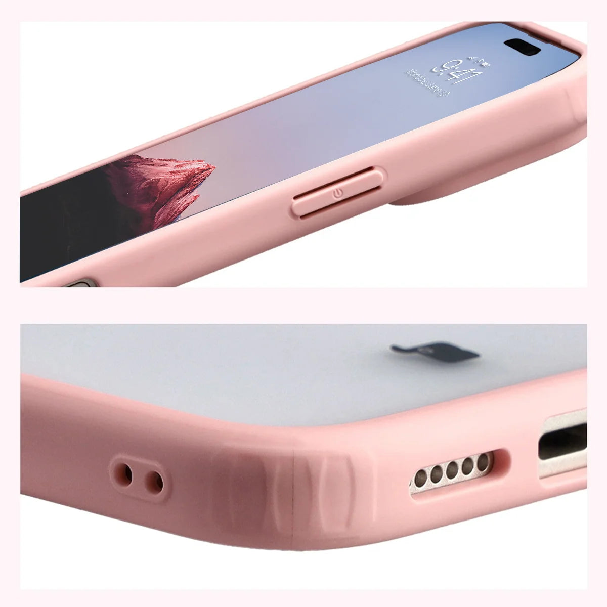 Schutzhülle + gehärtetem Glas für iPhone 17 Pro Max, Bizon Angelo Pack, Semitransparent mit hellrosem Rahmen