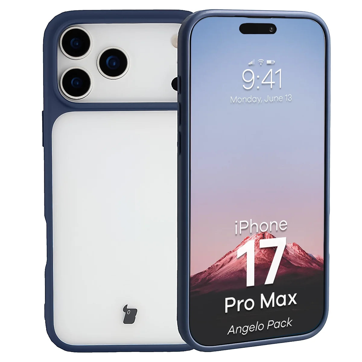 Schutzhülle + gehärtetem Glas für iPhone 17 Pro Max, Bizon Angelo Pack, Semitransparent mit orangefarbenem Rahmen