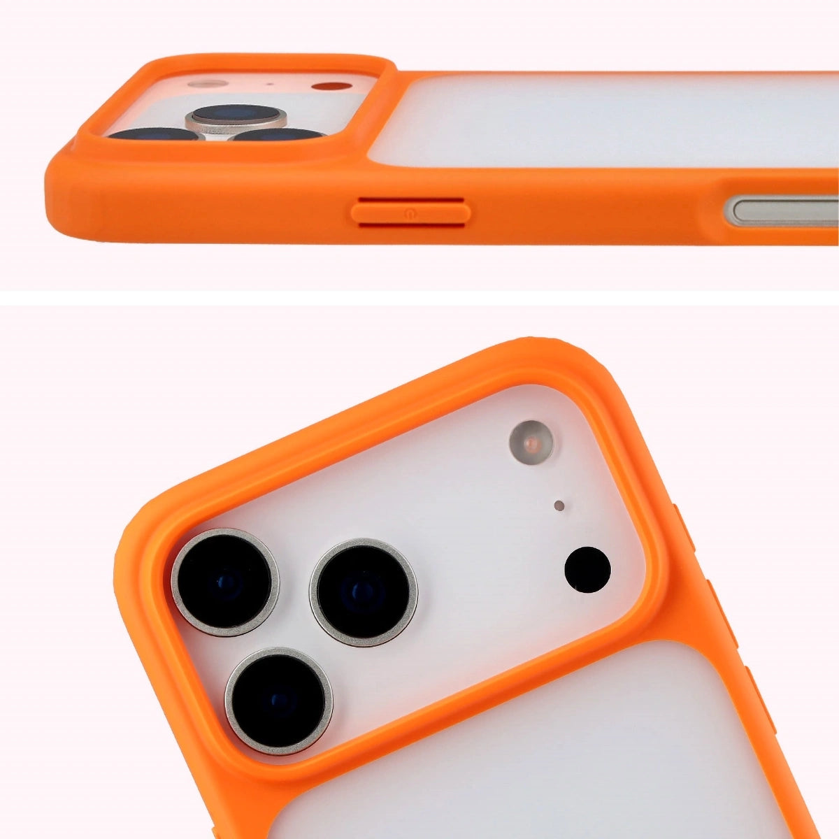 Schutzhülle + gehärtetem Glas für iPhone 17 Pro Max, Bizon Angelo Pack, Semitransparent mit orangefarbenem Rahmen