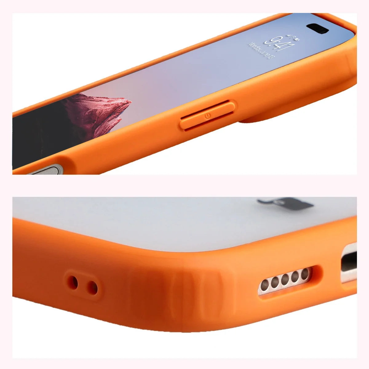 Schutzhülle + gehärtetem Glas für iPhone 17 Pro Max, Bizon Angelo Pack, Semitransparent mit orangefarbenem Rahmen