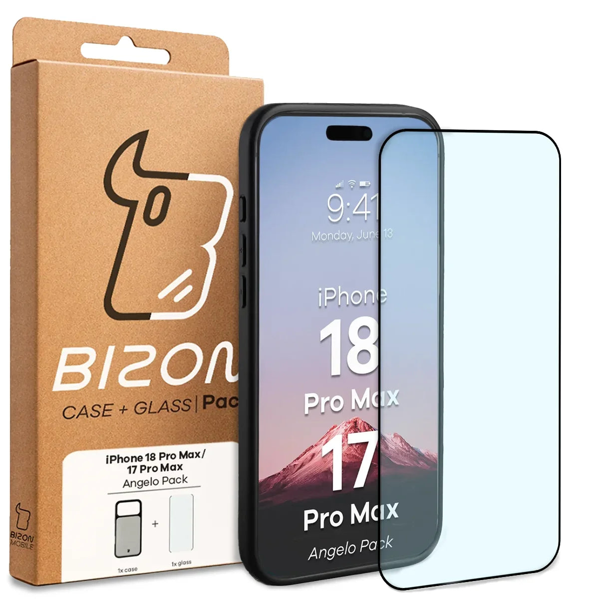Schutzhülle + gehärtetem Glas für iPhone 18 Pro Max / 17 Pro Max, Bizon Angelo Pack, Getönte mit schwarzem Rahmen (7/7)