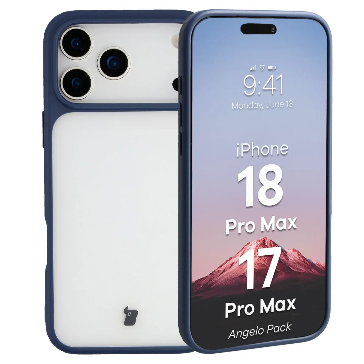Schutzhülle + gehärtetem Glas für iPhone 18 Pro Max / 17 Pro Max, Bizon Angelo Pack, Semitransparent mit dunkelblauem Rahmen (3/8)