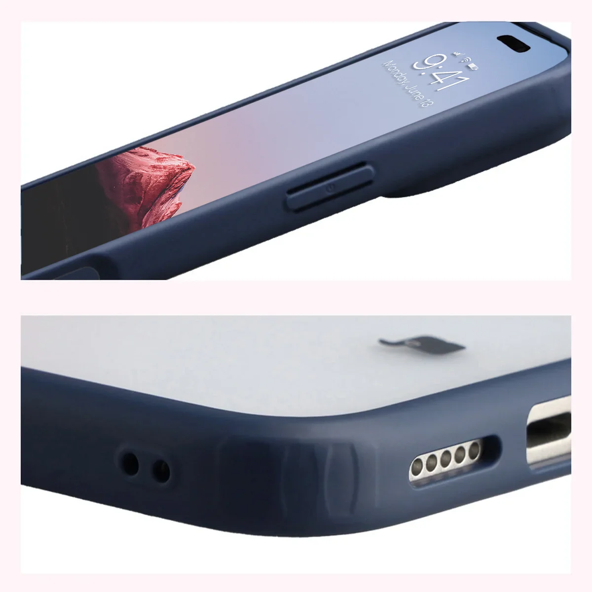 Schutzhülle + gehärtetem Glas für iPhone 18 Pro Max / 17 Pro Max, Bizon Angelo Pack, Semitransparent mit dunkelblauem Rahmen (5/8)