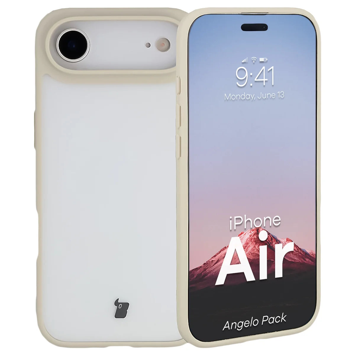 Schutzhülle + gehärtetem Glas für iPhone Air, Bizon Angelo Pack, Semitransparent mit beigem Rahmen