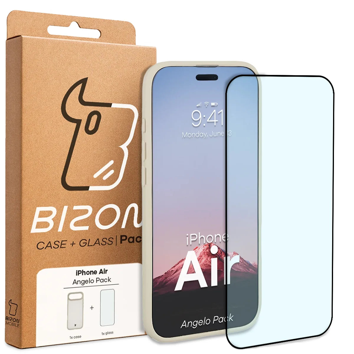 Schutzhülle + gehärtetem Glas für iPhone Air, Bizon Angelo Pack, Semitransparent mit beigem Rahmen