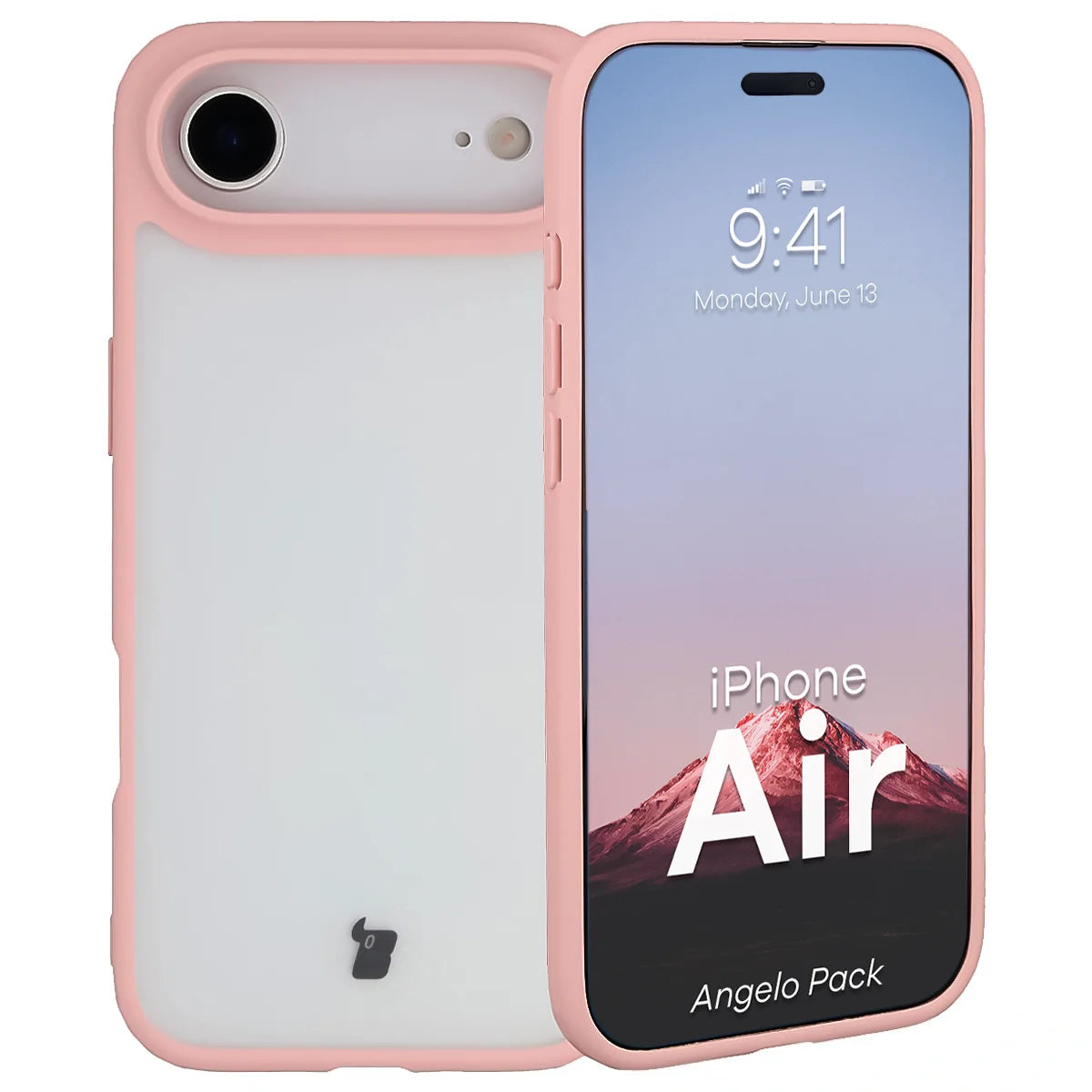 Schutzhülle + gehärtetem Glas für iPhone Air, Bizon Angelo Pack, Semitransparent mit hellrosem Rahmen