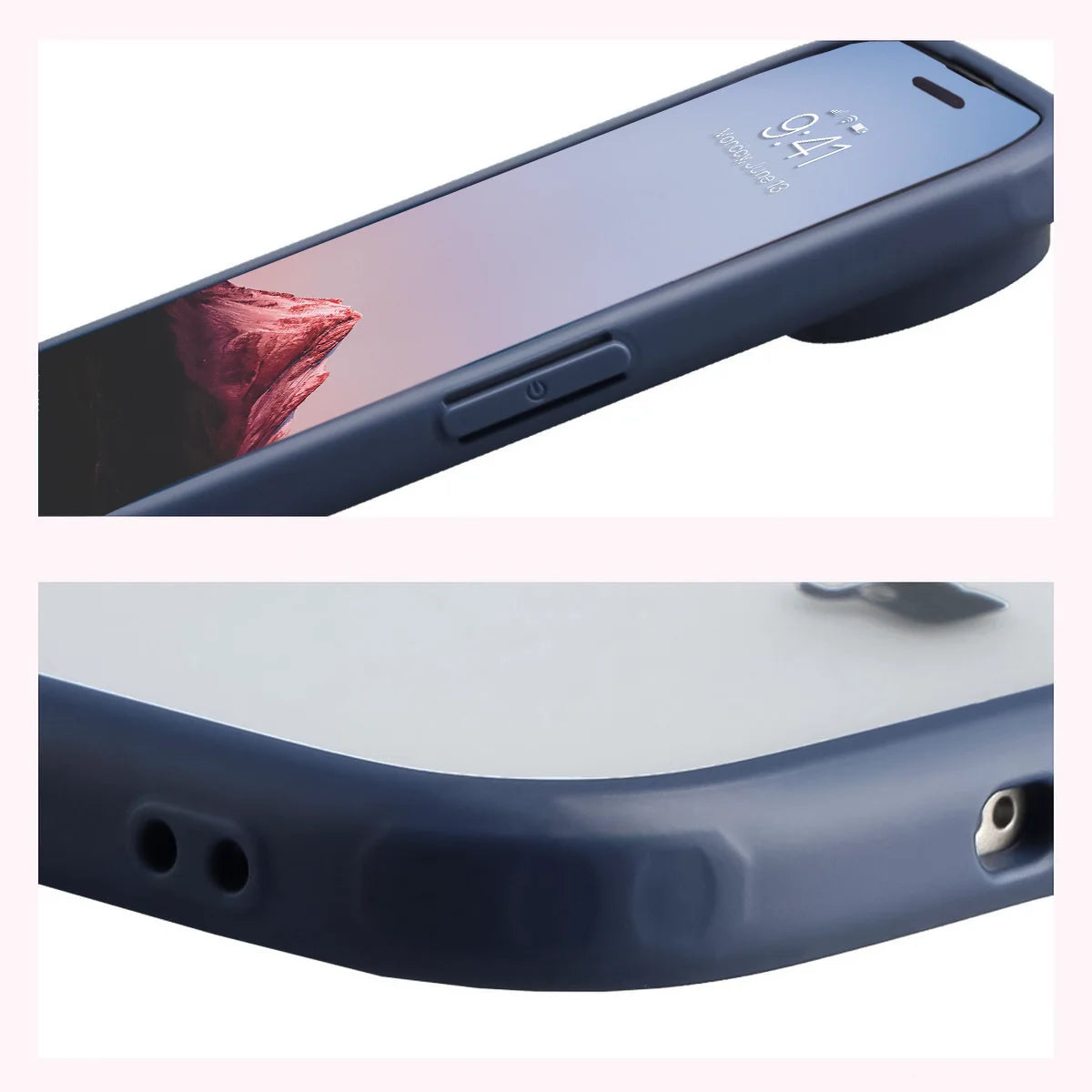 Schutzhülle + gehärtetem Glas für iPhone Air, Bizon Angelo Pack, Semitransparent mit dunkelblauem Rahmen