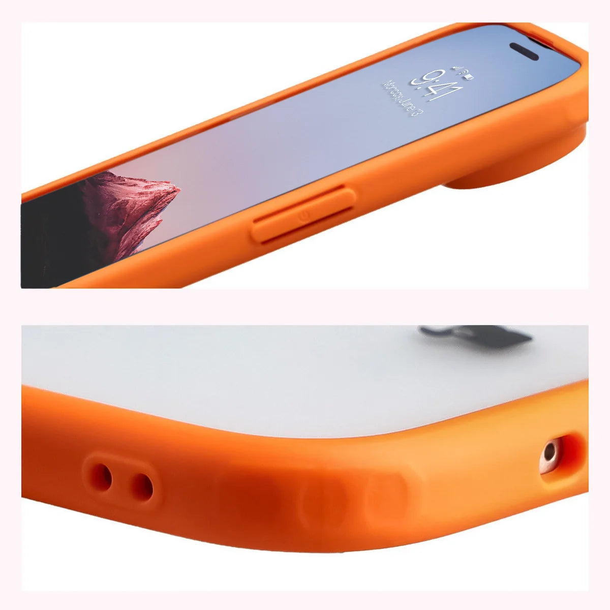 Schutzhülle + gehärtetem Glas für iPhone Air, Bizon Angelo Pack, Semitransparent mit orangefarbenem Rahmen