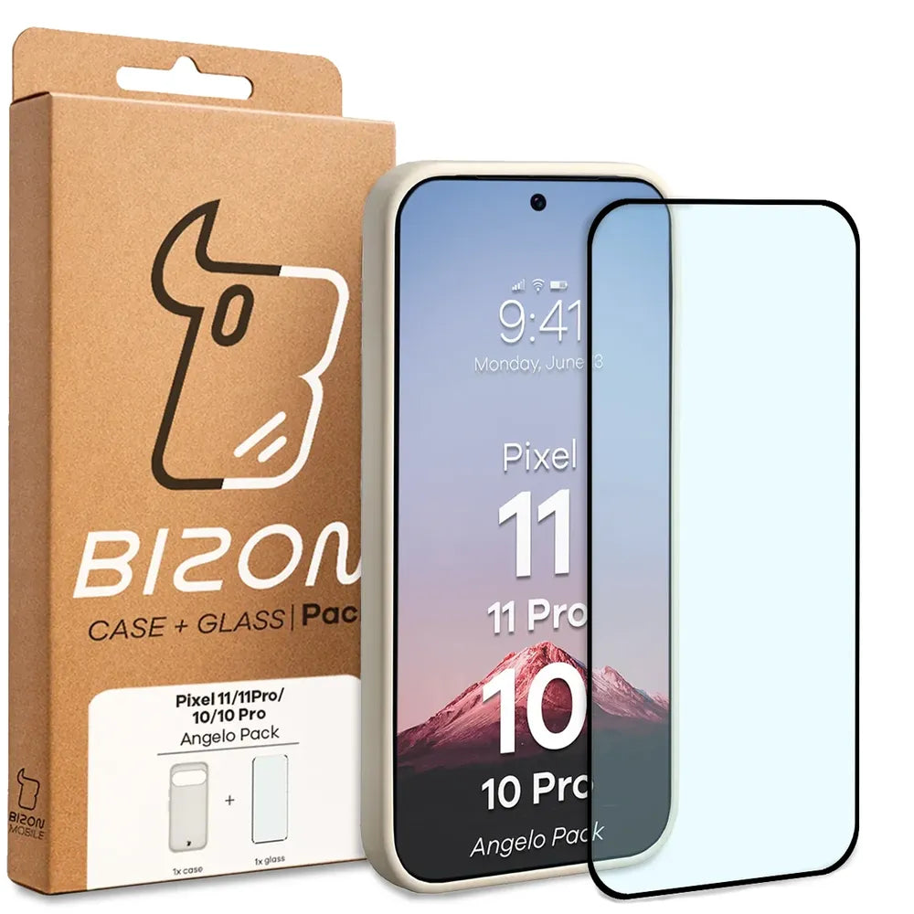 Schutzhülle + gehärtetem Glas für Google Pixel 11 / 11 Pro / 10 / 10 Pro, Bizon Angelo Pack, Semitransparent mit beigem Rahmen (8/8)