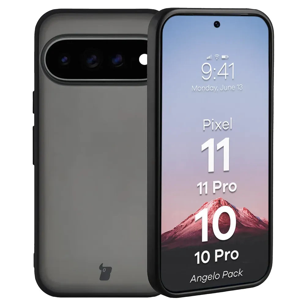 Schutzhülle + gehärtetem Glas für Google Pixel 11 / 11 Pro / 10 / 10 Pro, Bizon Angelo Pack, Getönte mit schwarzem Rahmen (3/8)