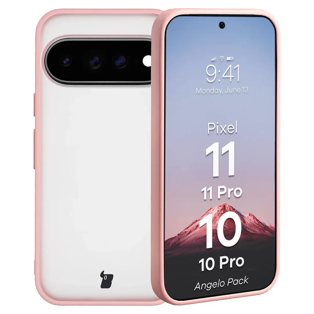 Schutzhülle + gehärtetem Glas für Google Pixel 11 / 11 Pro / 10 / 10 Pro, Bizon Angelo Pack, Semitransparent mit hellrosem Rahmen (3/8)