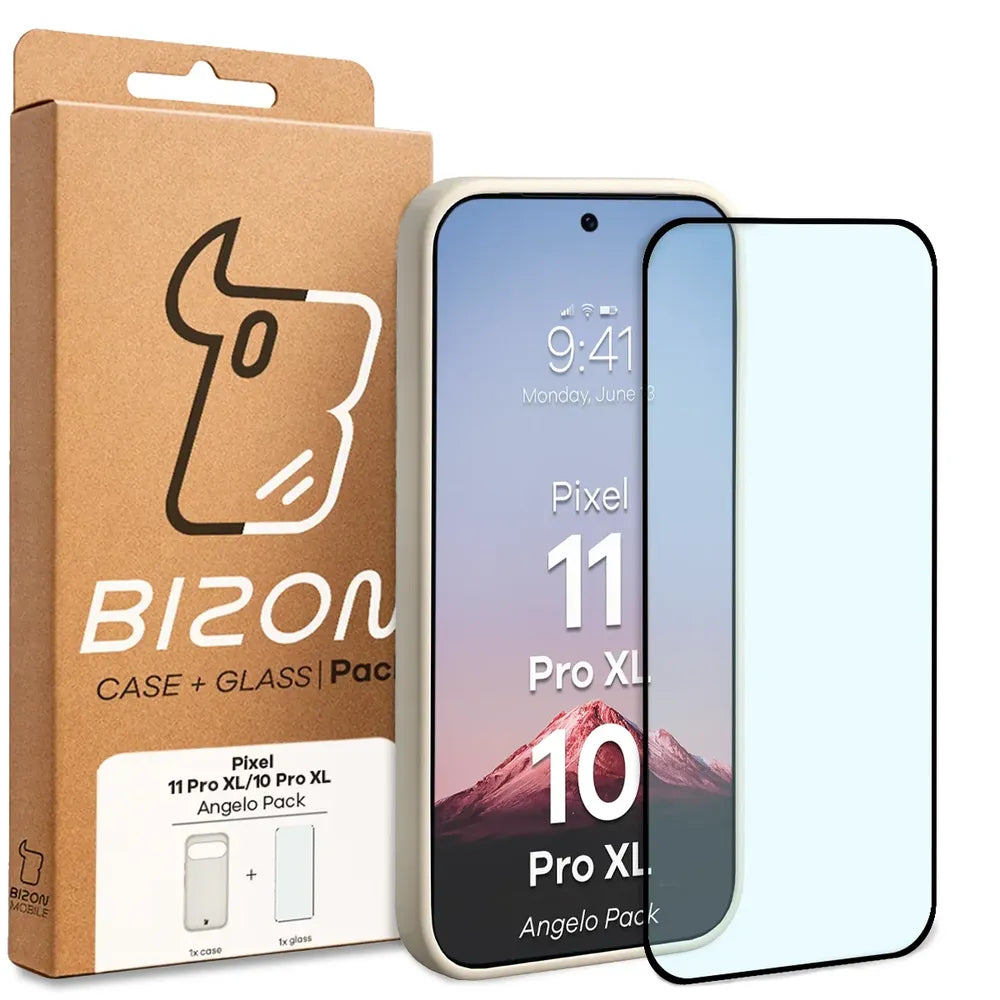 Schutzhülle + gehärtetem Glas für Google Pixel 11 Pro XL / 10 Pro XL, Bizon Angelo Pack, Semitransparent mit beigem Rahmen (8/8)