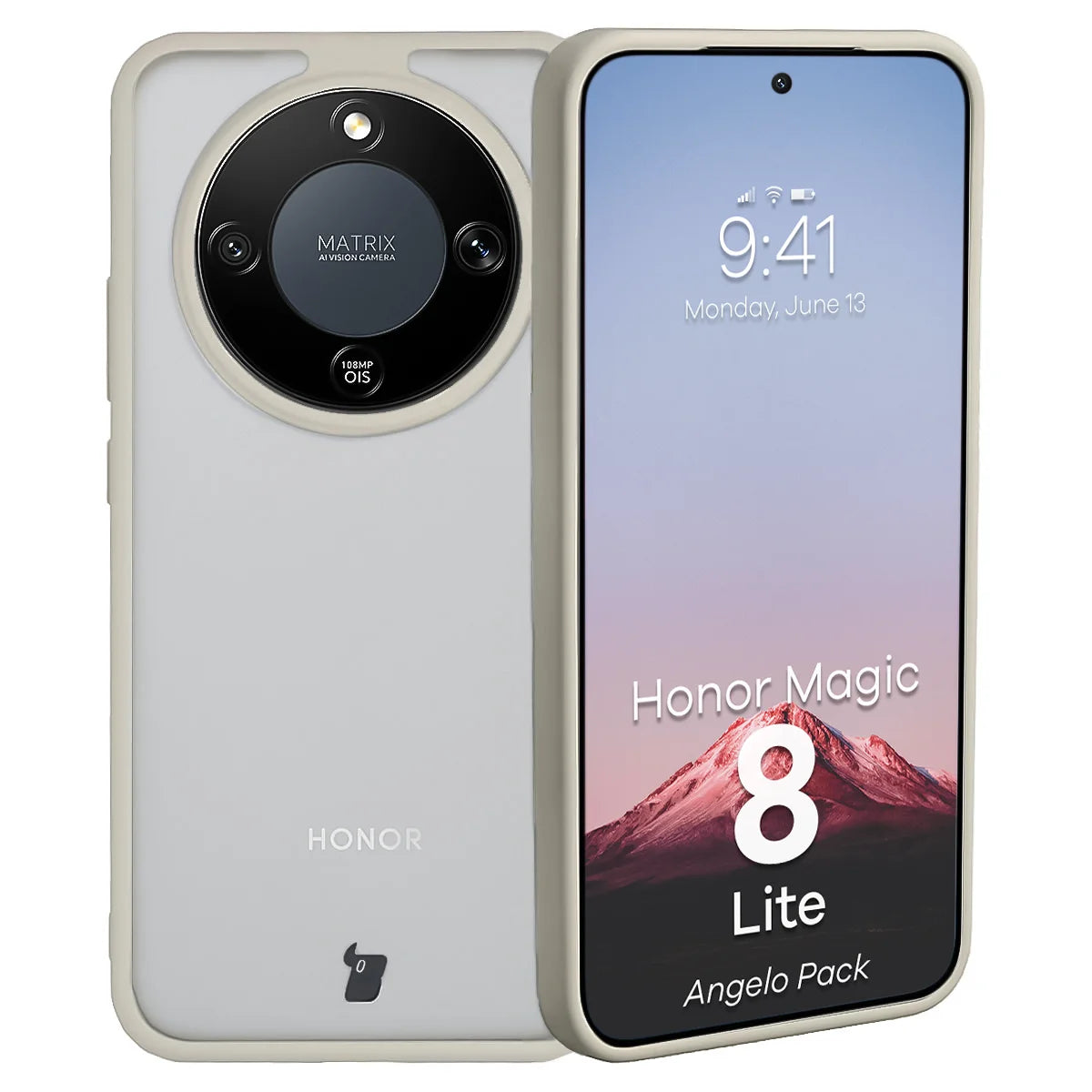 Schutzhülle + gehärtetem Glas für Honor Magic8 Lite, Bizon Angelo Pack, Semitransparent mit beigem Rahmen