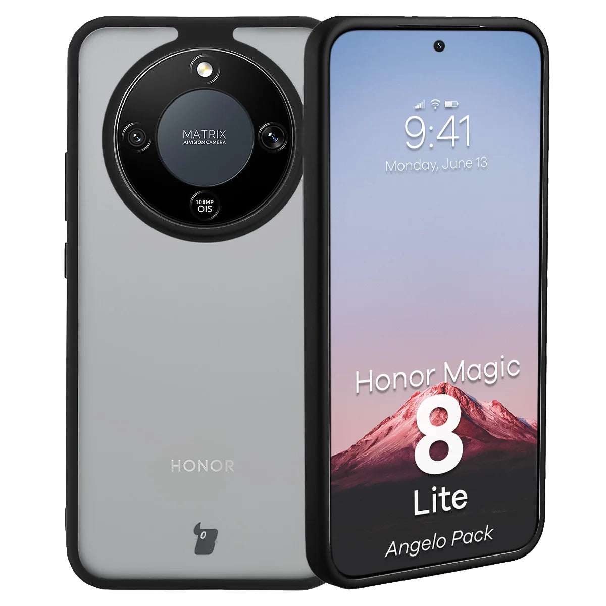 Schutzhülle + gehärtetem Glas Bizon Angelo Pack für Honor Magic8 Lite, Getönte mit schwarzem Rahmen