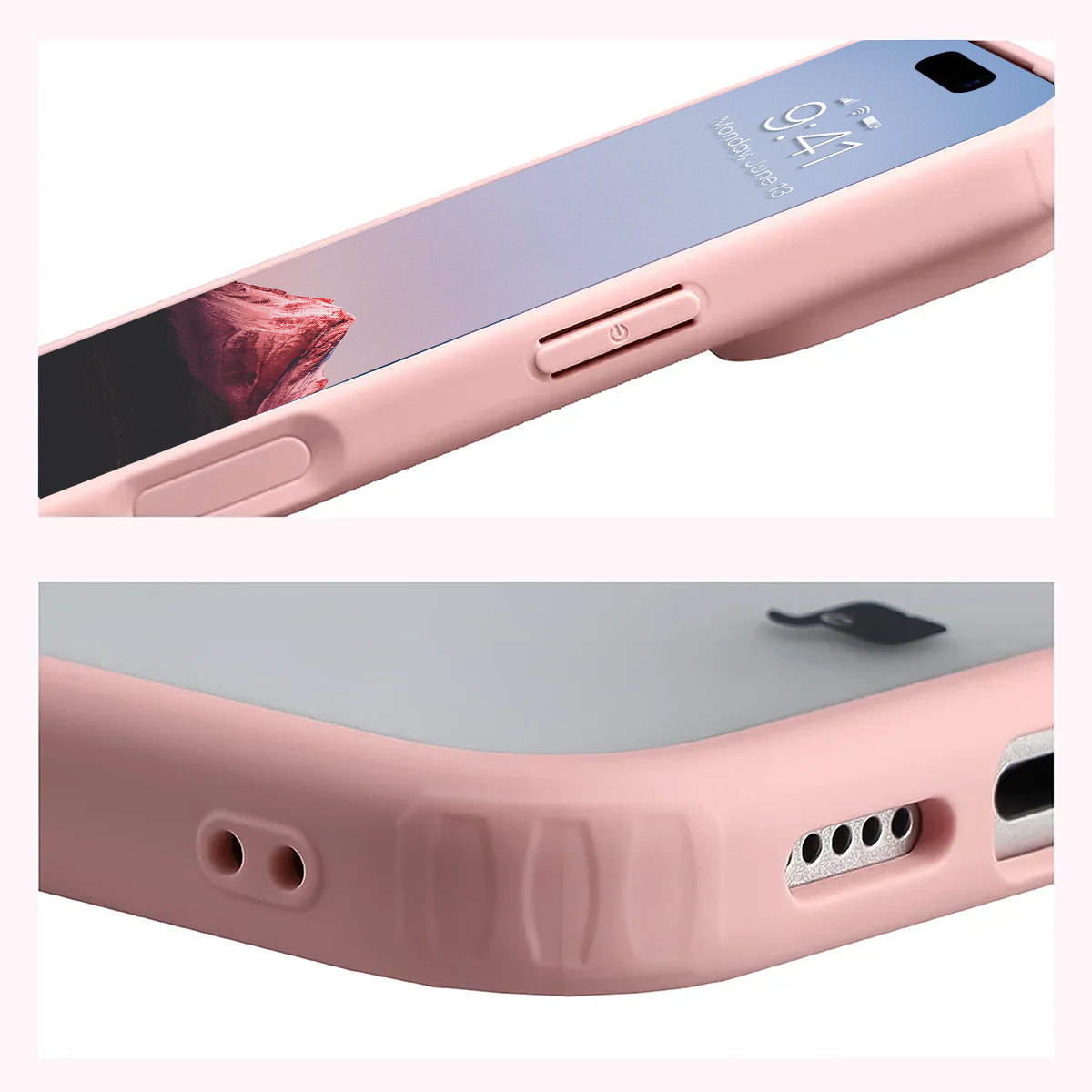 Schutzhülle + gehärtetem Glas für iPhone 18 Pro / 17 Pro, Bizon Angelo Pack, Semitransparent mit hellrosem Rahmen (5/7)