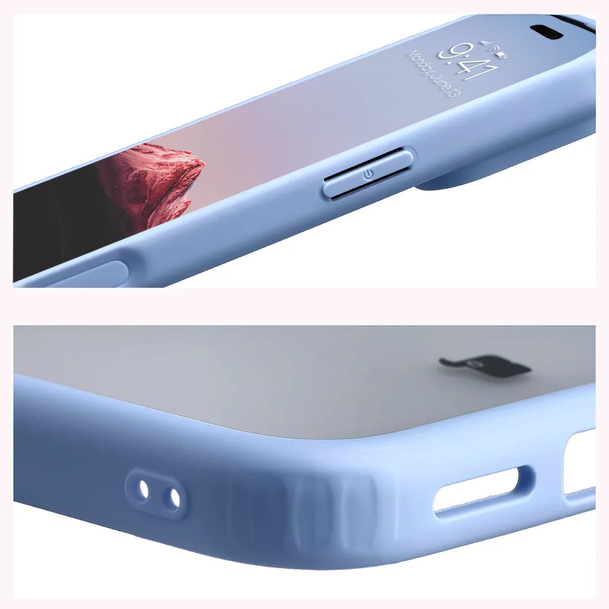 Schutzhülle + gehärtetem Glas für iPhone 18 Pro Max / 17 Pro Max, Bizon Angelo Pack, Semitransparent mit hellblauem Rahmen (5/8)