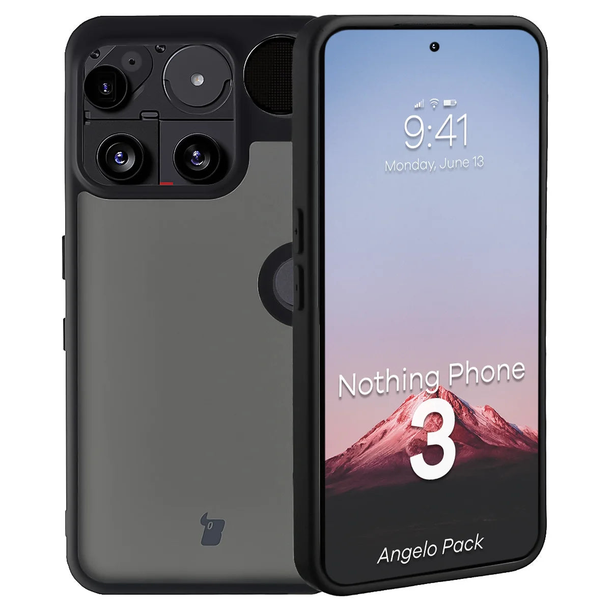 Schutzhülle + gehärtetem Glas für Nothing Phone (3), Bizon Angelo Pack, Getönte mit schwarzem Rahmen